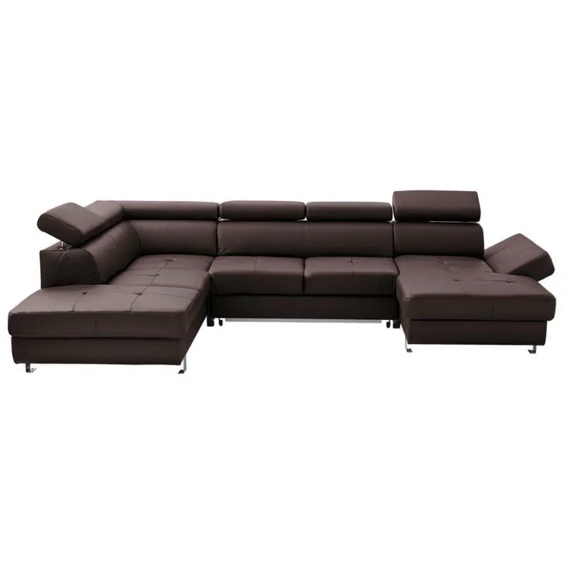 Wohnlandschaft in Lederlook Kombination Echtleder/Lederlook Braun