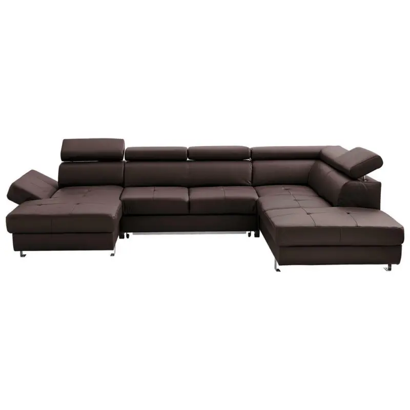 Wohnlandschaft in Lederlook Kombination Echtleder/Lederlook Braun