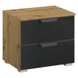 Nachtkästchen in Dunkelgrau, Eiche Artisan