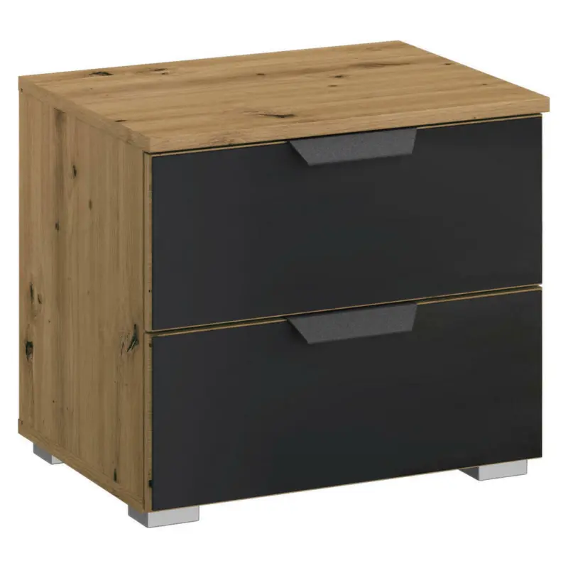 Nachtkästchen in Dunkelgrau, Eiche Artisan