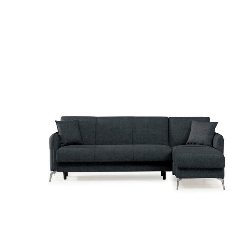 Eckschlafsofa in Webstoff Blau, Dunkelgrau