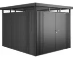 Hornbach Gartenhaus Biohort HighLine inkl. Dachrinne Regale Set Lüftung Oberlicht 254 x 294 cm dunkelgrau-metallic