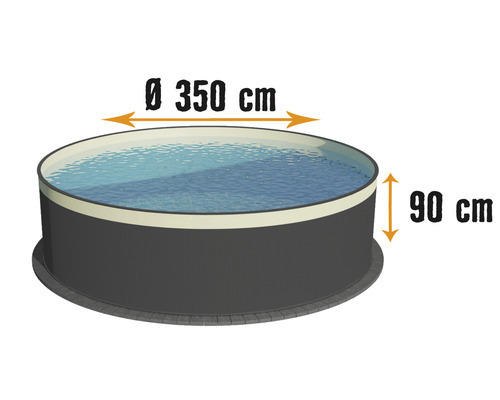 Aufstellpool Stahlwandpool Planet Pool rund Ø 350x90 cm ohne Zubehör anthrazit mit Overlap-Folie sand