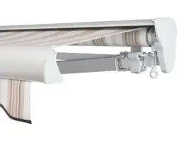 SOLUNA Halbkassettenmarkise Classic 4,5x3 Stoff Dessin 6171 Gestell E6EV1 silber eloxiert Antrieb rechts inkl. Kurbel