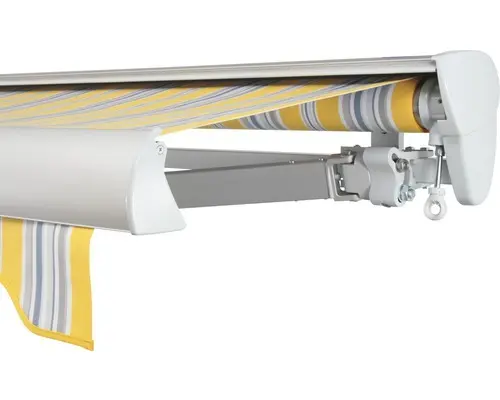 SOLUNA Halbkassettenmarkise Classic 4x2 Stoff Dessin 6292 Gestell E6EV1 silber eloxiert Antrieb rechts inkl. Kurbel