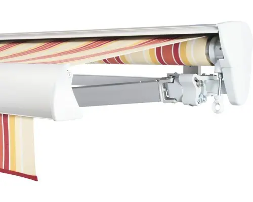 SOLUNA Halbkassettenmarkise Classic 6x2,5 Stoff Dessin 8430 Gestell E6EV1 silber eloxiert Antrieb rechts inkl. Kurbel