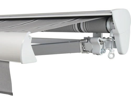 SOLUNA Halbkassettenmarkise Classic 5x3,5 Stoff Dessin A131 Gestell E6EV1 silber eloxiert Antrieb rechts inkl. Kurbel