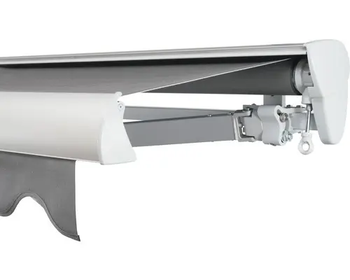 SOLUNA Halbkassettenmarkise Classic 5x2,5 Stoff Dessin 320925 Gestell E6EV1 silber eloxiert Antrieb rechts inkl. Kurbel