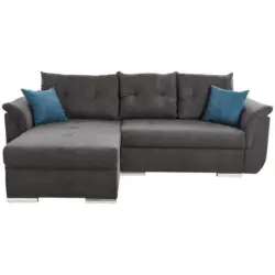 Ecksofa in Chenille Schwarz, Petrol