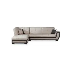 Eckschlafsofa in Webstoff Creme, Grau
