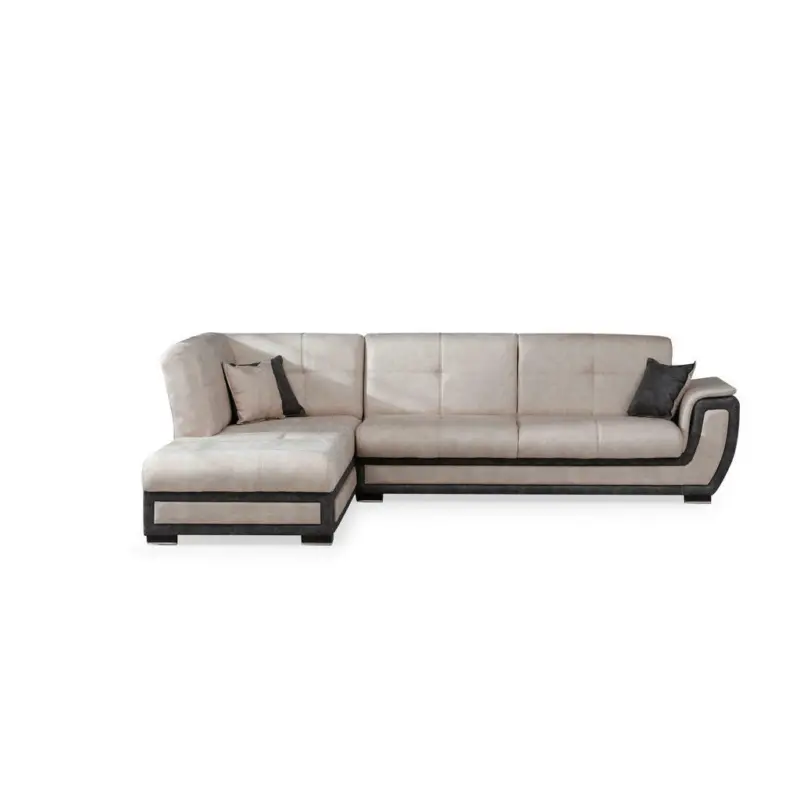 Eckschlafsofa in Webstoff Creme, Grau