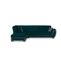 Eckschlafsofa in Webstoff Blau, Petrol