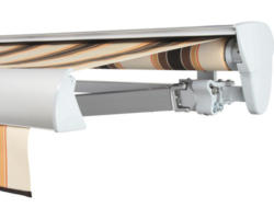 SOLUNA Halbkassettenmarkise Classic 5x3,5 Stoff Dessin 0842 Gestell E6EV1 silber eloxiert Antrieb rechts inkl. Motor, Wandschalter