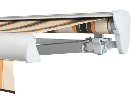 SOLUNA Halbkassettenmarkise Classic 5x3,5 Stoff Dessin 0842 Gestell E6EV1 silber eloxiert Antrieb rechts inkl. Motor, Wandschalter