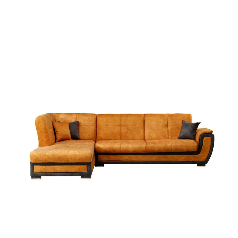 Eckschlafsofa in Webstoff Anthrazit, Gelb
