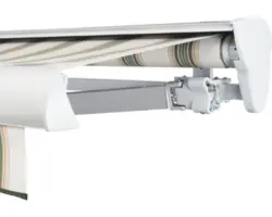 SOLUNA Halbkassettenmarkise Classic 5x2,5 Stoff Dessin 7852 Gestell E6EV1 silber eloxiert Antrieb rechts inkl. Motor, Wandschalter