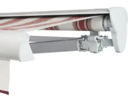 SOLUNA Halbkassettenmarkise Classic 5x2,5 Stoff Dessin 8783 Gestell E6EV1 silber eloxiert Antrieb rechts inkl. Motor, Wandschalter