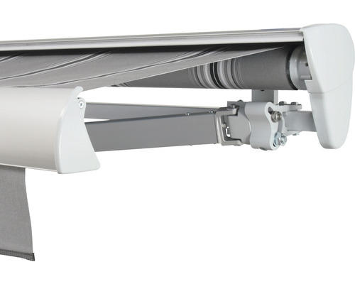 SOLUNA Halbkassettenmarkise Classic 6x3,5 Stoff Dessin A131 Gestell E6EV1 silber eloxiert Antrieb rechts inkl. Motor, Wandschalter