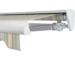SOLUNA Halbkassettenmarkise Classic 5x2,5 Stoff Dessin 320477 Gestell E6EV1 silber eloxiert Antrieb rechts inkl. Motor, Wandschalter