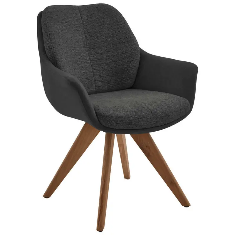 Armlehnstuhl in Holz, Textil Graphitfarben, Eichefarben