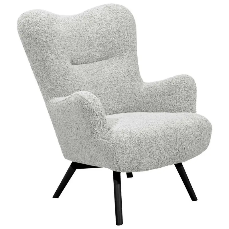 Sessel in Teddystoff Grau, Schwarz