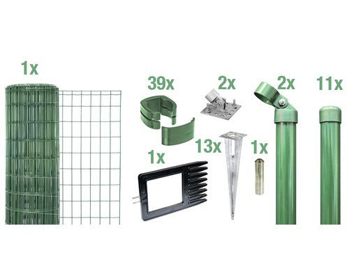 Zaunkomplett-Set ALBERTS Fix-Clip Pro® für Einschlaghülse 25 m x 122 cm grün