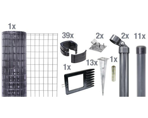 Zaunkomplett-Set ALBERTS Fix-Clip Pro® für Einschlaghülse 25 m x 102 cm anthrazit
