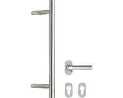 Stoßgriff und Drücker-Set Modell Lincoln Edelstahl silber inkl. Innendrücker und Rossette Stoßgriff L:900 mm