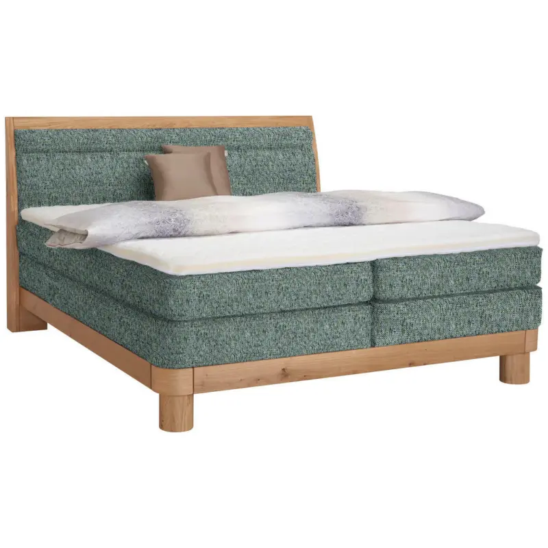 Boxspringbett 160/200 cm in Blau, Grün, Eichefarben