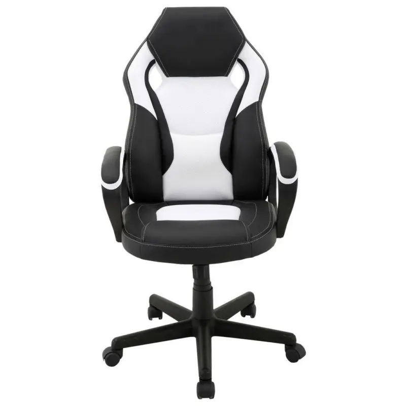 Gamingstuhl in Lederlook, Netz Schwarz, Weiß