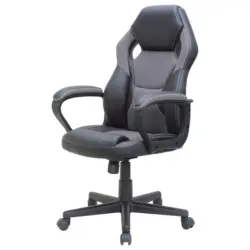 Gamingstuhl in Lederlook, Netz Grau, Schwarz