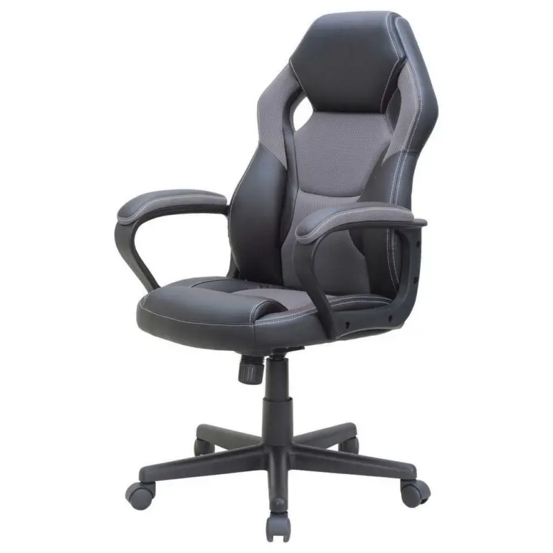 Gamingstuhl in Lederlook, Netz Grau, Schwarz