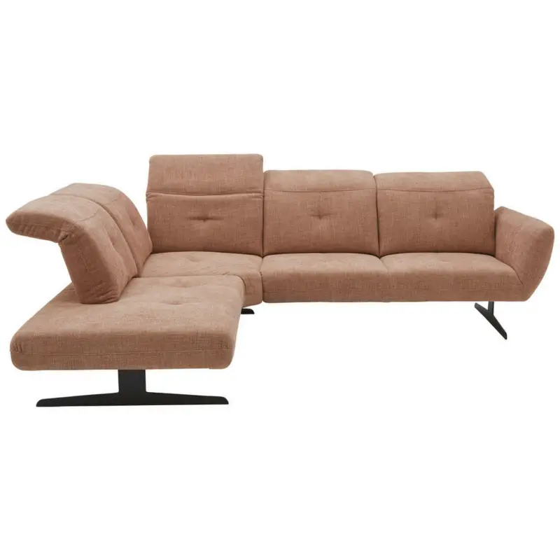 Ecksofa in Chenille, Flachgewebe Hellbraun
