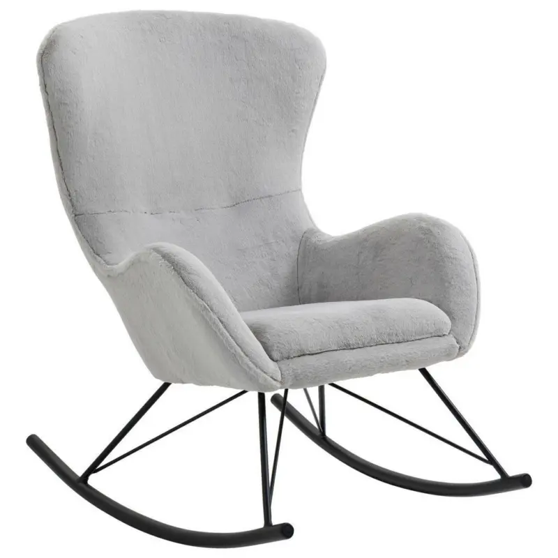 Schaukelsessel in Plüsch Grau, Schwarz