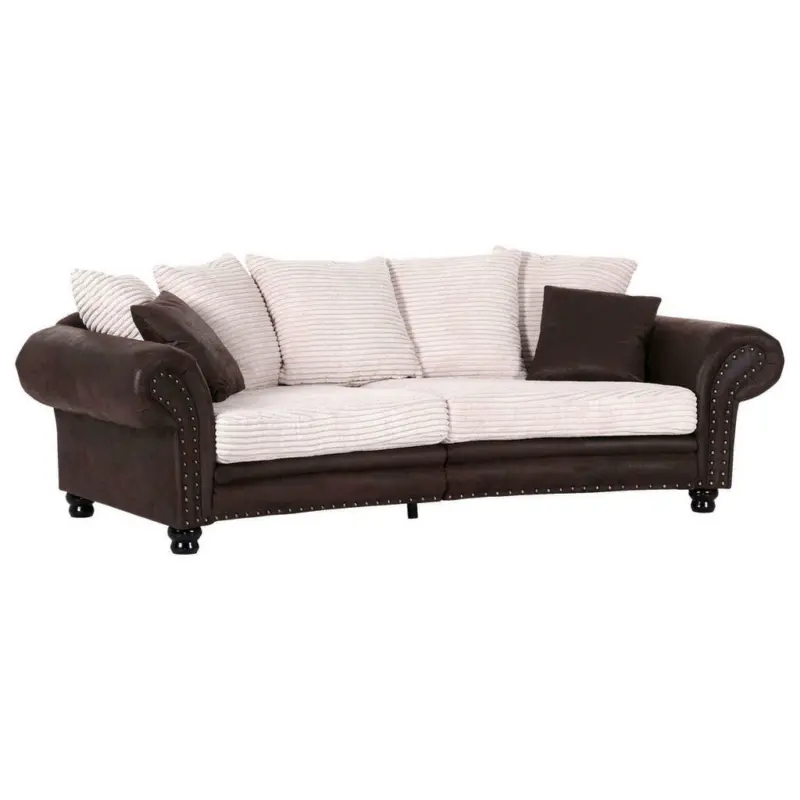Chesterfield-Sofa in Kord, Flachgewebe Braun, Creme