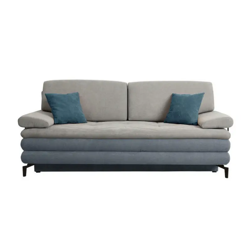 Boxspringsofa in Webstoff Hellgrau, Hellblau