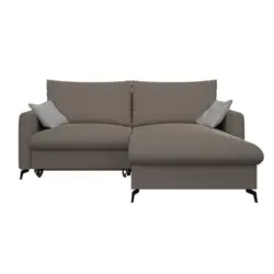 Eckschlafsofa in Webstoff Hellbraun