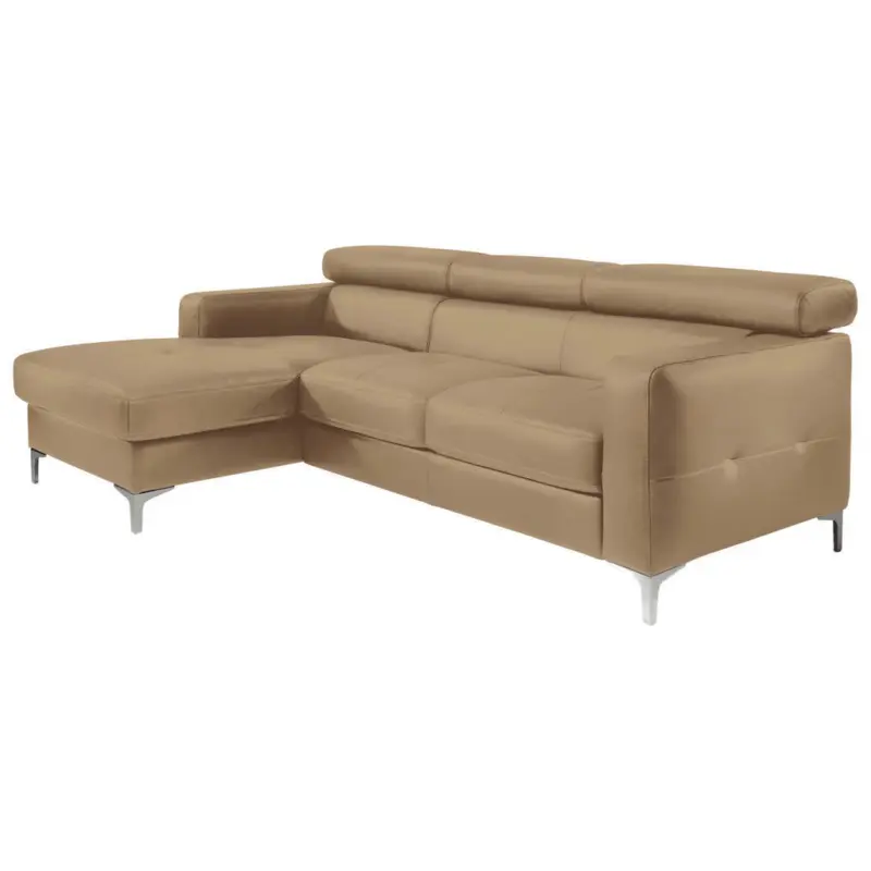 Ecksofa in Kombination Echtleder/Lederlook Hellbraun