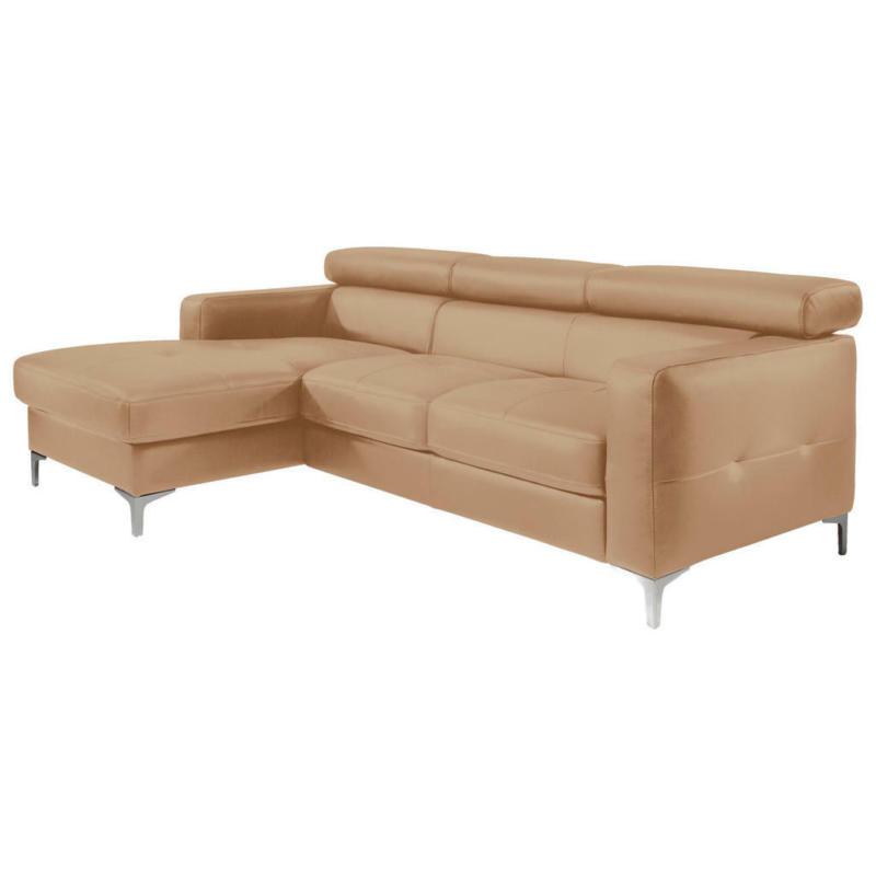 Ecksofa in Kombination Echtleder/Lederlook Cappuccino