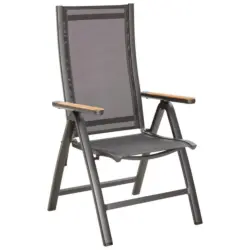 Gartenklappsessel in Metall, Textil Graphitfarben, Grau, Teakfarben