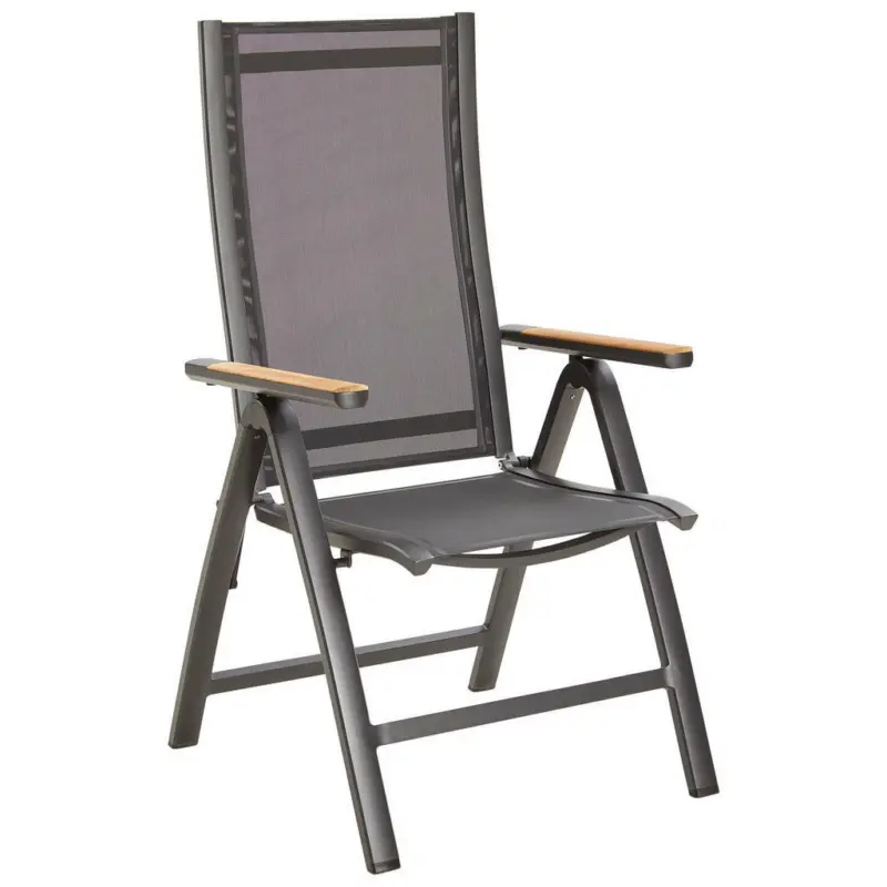 Gartenklappsessel in Metall, Textil Graphitfarben, Grau, Teakfarben