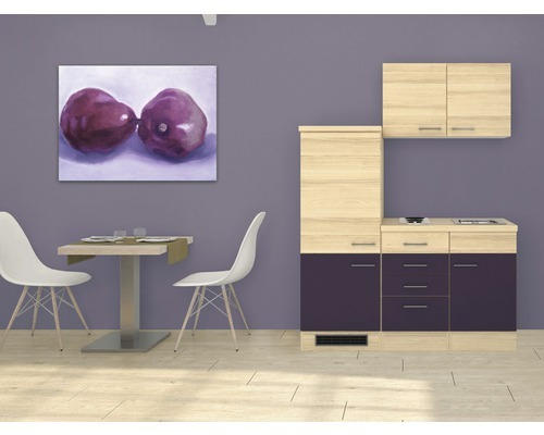 Singleküche Flex Well Focus Akazie-Dekor/Aubergine 160 cm inkl. Einbaugeräte