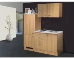 Hornbach Singleküche Flex Well Nano Buche-Dekor/Buche-Dekor 160 cm inkl. Einbaugeräte