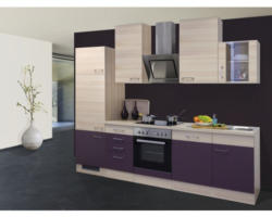 Küchenblock Flex Well Focus 8900 Akazie-Dekor/Aubergine 280 cm inkl. Einbaugeräte