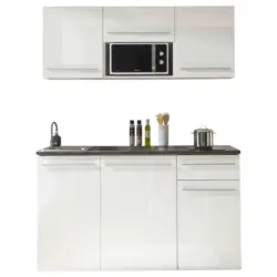 Miniküche in Braun, Weiß, Weiß Hochglanz