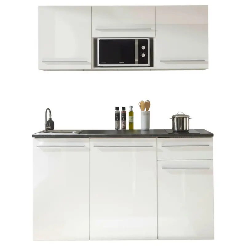 Miniküche in Braun, Weiß, Weiß Hochglanz