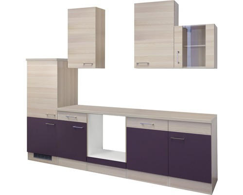 Küchenleerblock Flex Well Focus Akazie-Dekor/Aubergine 280 cm