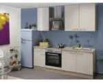 Hornbach Küchenblock Flex Well Nepal 9842 Kaschmir glänzend/Sonoma Eiche 210 cm inkl. Einbaugeräte