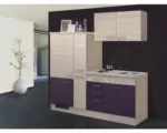 Hornbach Singleküche Flex Well Focus Akazie-Dekor/Aubergine 190 cm inkl. Einbaugeräte