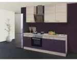 Hornbach Küchenblock Flex Well Focus 9928 Akazie-Dekor/Aubergine 220 cm inkl. Einbaugeräte